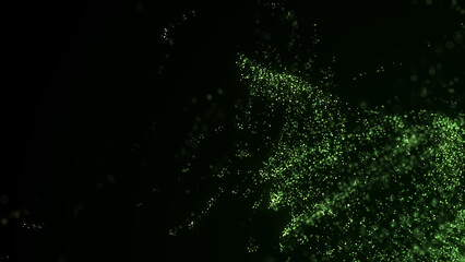 Abstract vortex particles background. Dynamic wave moving in explosion. Wormhole shimmering star dust. 3d rendering.