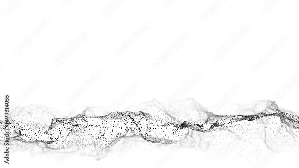 Poster abstract technology wave of particles. big data visualization. background with motion dots. artifici