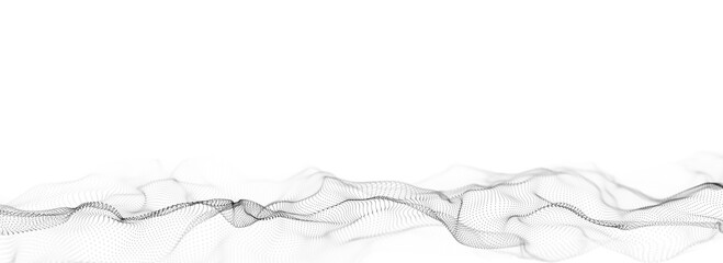 Abstract technology wave of particles. Big data visualization. Background with motion dots. Artificial intelligence. 3d rendering.