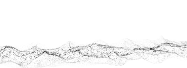 Abstract technology wave of particles. Big data visualization. Background with motion dots. Artificial intelligence. 3d rendering.