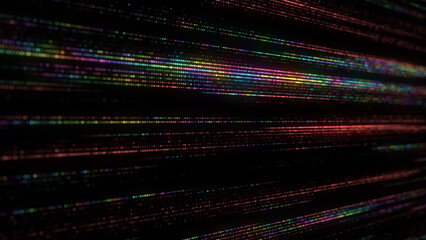 Abstract digital flow particles. Cyber network connection background. Big data visualization. Technology backdrop. 3d rendering.