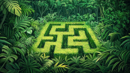 green maze in forest jungle