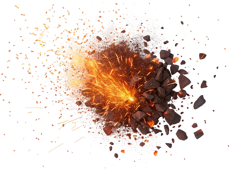 Fiery rock explosion with sparks and debris