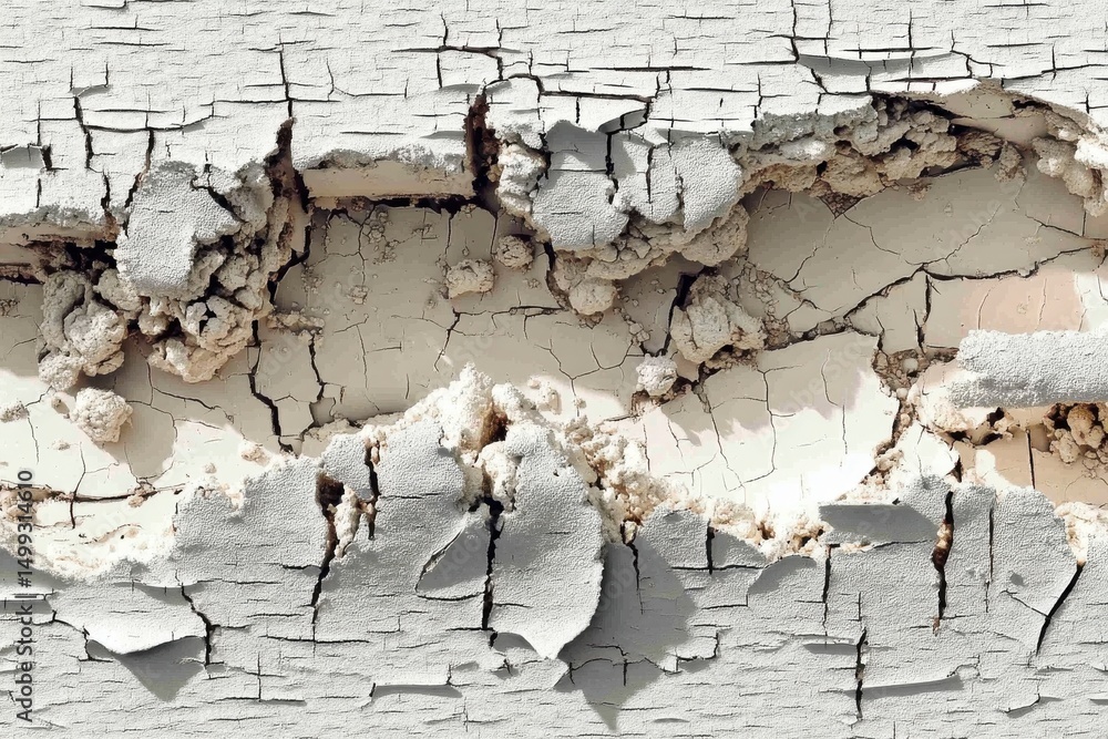 Poster a close-up shot showcases the intricate details of a cracked white surface, revealing a rough and te