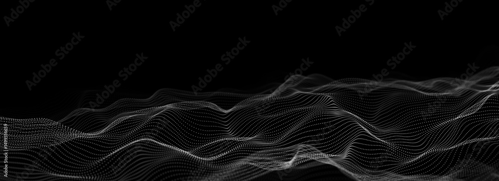 Poster futuristic technology wave. digital cyberspace. abstract wave with moving particles on background. b