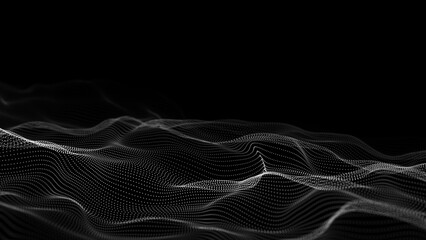 Futuristic technology wave. Digital cyberspace. Abstract wave with moving particles on background. Big data analytics. 3d rendering.