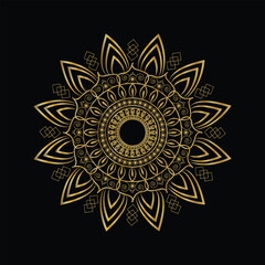 Ornate Golden Mandala on Black Background Intricate Circular Design with Geometric and Floral Elements