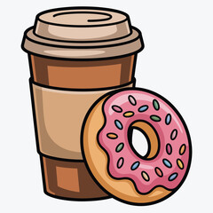 Cartoon Coffee Cup and Sprinkled Donut Illustration