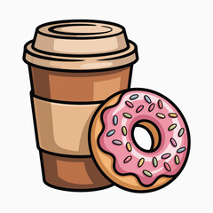 Coffee and Donut Cartoon Illustration for Breakfast