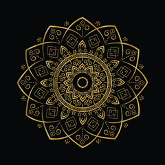 Ornate Golden Mandala Pattern on Black Background Detailed Geometric Design and Intricate Symmetry