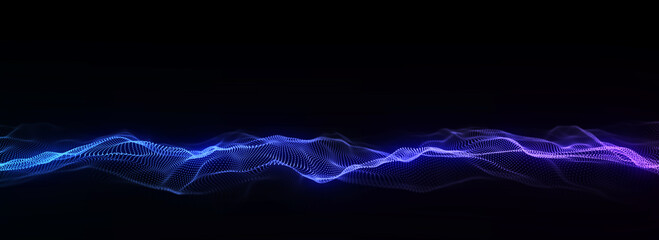 Futuristic technology wave. Digital cyberspace. Abstract wave with moving particles on background. Big data analytics. 3d rendering.