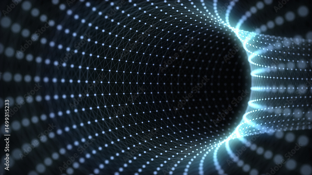 Aufkleber abstract wireframe tunnel. science wormhole. 3d portal grid. futuristic fantasy funnel. 3d rendering