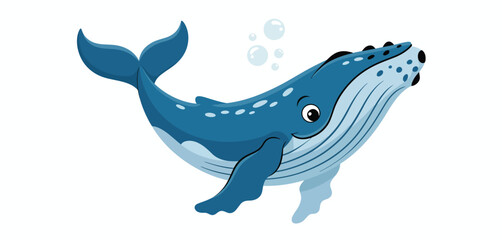 Happy Cartoon Humpback Whale Swimming Underwater