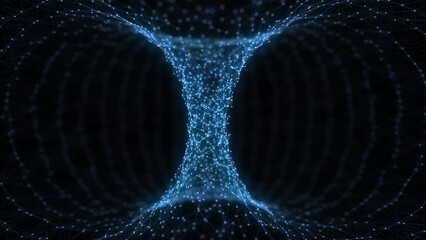 Abstract wireframe tunnel. Science wormhole. 3D portal grid. Futuristic fantasy funnel. 3d rendering.