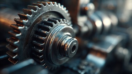 Macro shot capturing intricate details of an industrial cogwheel mechanism