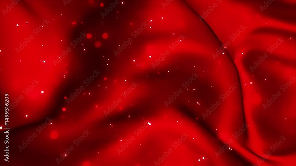 Poster Abstract Red Silk Fabric with Sparkling Bokeh Lights Animation Background