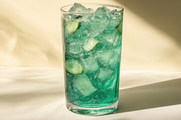 Refreshing Teal Drink with Ice and Citrus Summer Cocktail Refreshment Beverage Photography Tropical Drink Delicious and