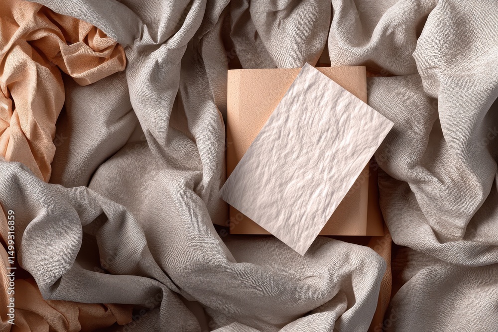 Poster elegant presentation of business cards resting on soft fabrics, creating a refined and inviting atmo