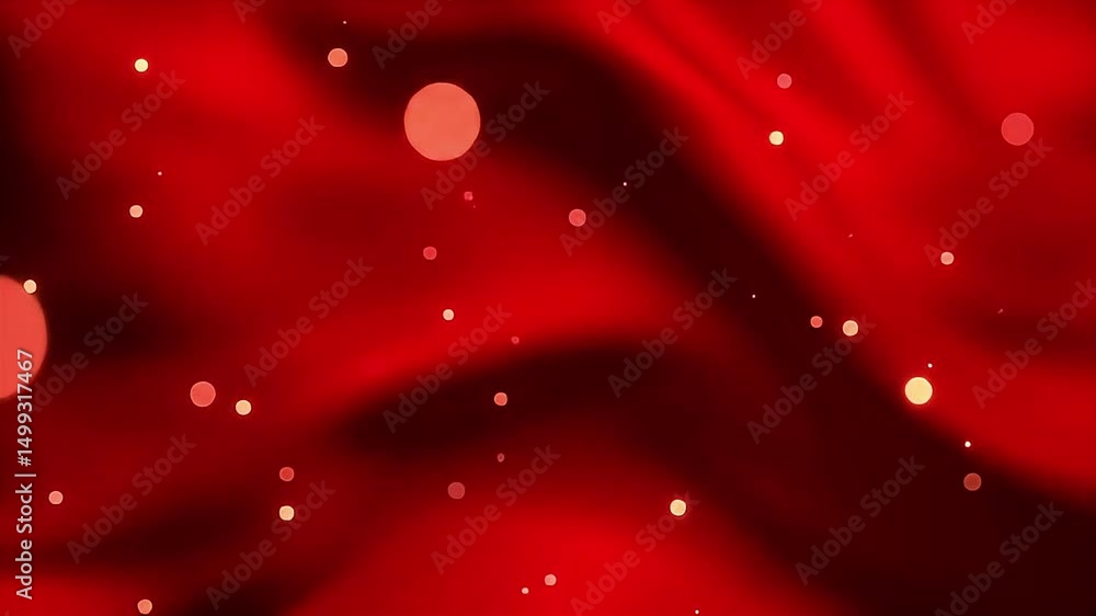 Poster Abstract Red Fabric with Floating Bokeh Lights: A Dynamic Background Animation