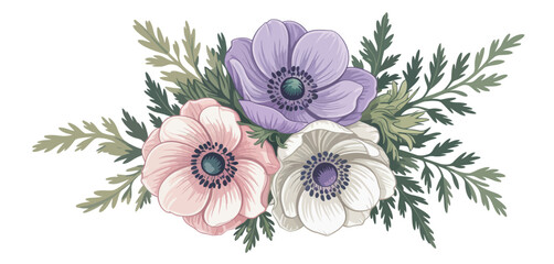 Elegant Bouquet of Pastel Anemones with Greenery