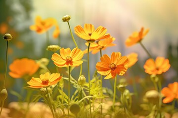 Obraz premium Złociste kosmosy w letnim słońcu
