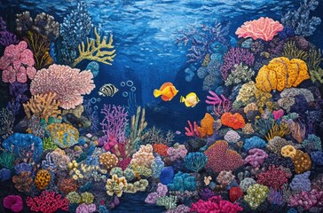 Underwater view of coral reef teeming with colorful marine life