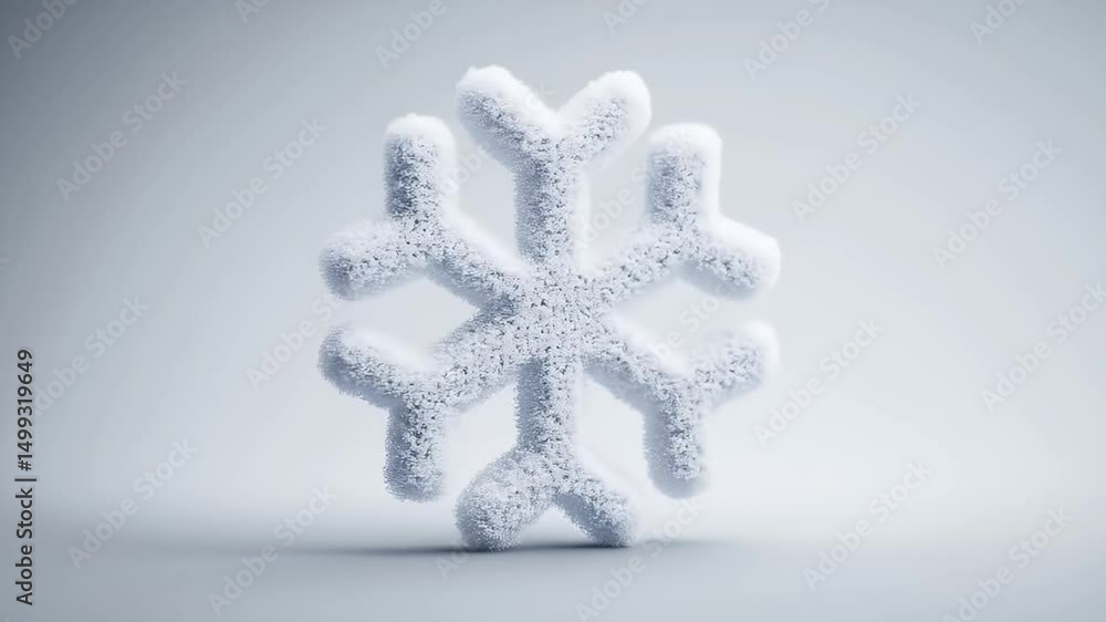 Poster rotating fluffy snowflake on light background