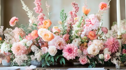peach and pink floral arrangement with soft petals and elegant design for showcasing romantic beauty graceful charm and vibrant expression in floral decor concept.