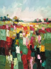 Vibrant Impressionistic Field Depiction with Bold Color and Texture Strokes