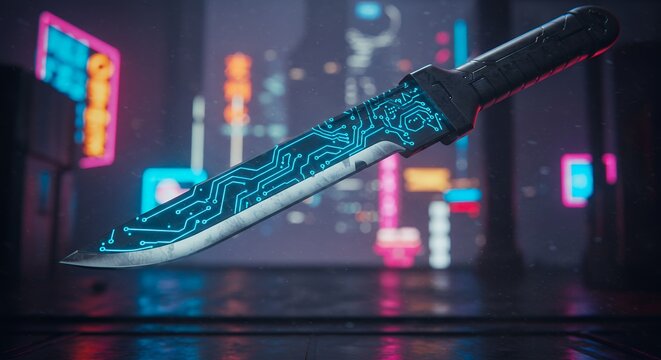 Cyberpunk Knife Futuristic Blade in Neon City