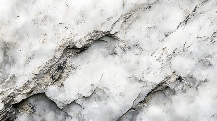 Close up of a white and gray rock formation with dark lines and spots throughout its surface texture