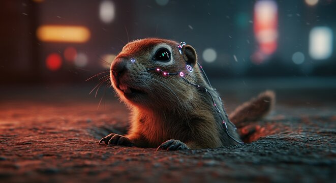 Chipmunk in City at Night