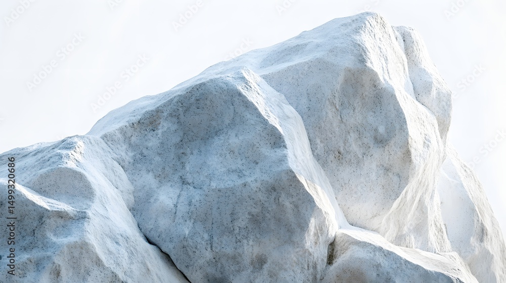 Poster close up view of a large white rock formation against a bright white background in a studio setting