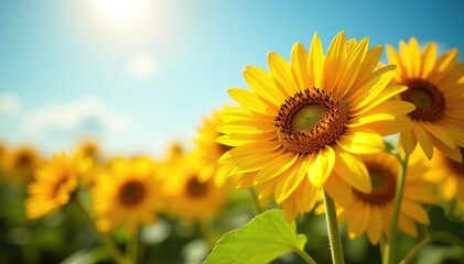 Fototapeta premium Close-up of a vibrant bouquet of sunflowers in full bloom, bathed in sunlight , plant, bloom