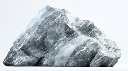 A large gray rock formation with jagged edges against a bright white background in studio shot