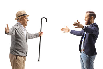 Elderly gentleman meeting a younger man