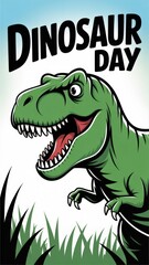 Bold Cartoon T-Rex Biting "Dinosaur Day" Generative AI