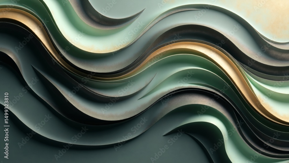 Poster abstract fluid wave patterns in soothing colors, creates a dynamic and visually appealing design, reminiscent of flowing water or gentle motion.