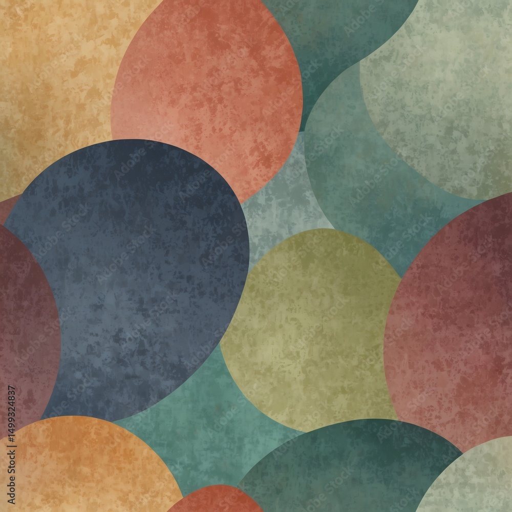 Aufkleber abstract geometric design composed of overlapping colorful circles, evokes a sense of depth and movement, with varied textures adding visual interest