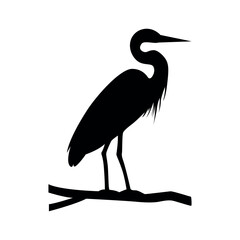Silhouette of a standing heron bird standing calmly