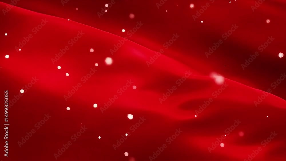 Poster Abstract Red Fabric Flowing with Sparkling Particles Animation Background