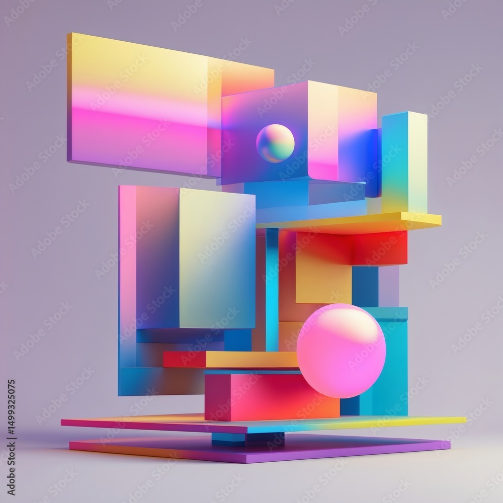 Poster Abstract geometric composition of floating forms, offering a modern and artistic design. Featuring a vibrant array of colors and shapes that captivate the eye.