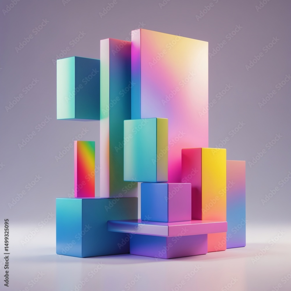 Leinwandbilder Abstract geometric shapes display a gradient of vibrant colors, creating a dynamic and visually engaging composition. The elements interact with each other.