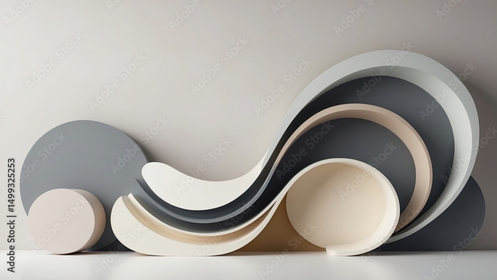 Poster abstract art, a minimalist composition of smooth, flowing lines and geometric shapes, creating an aesthetically pleasing and dynamic visual experience.