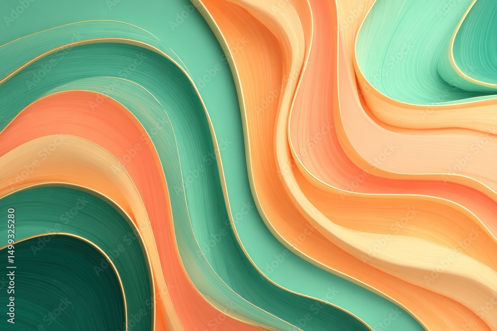 Aufkleber abstract flowing ribbons of teal and peach hues, artfully layered to create a visually appealing tex
