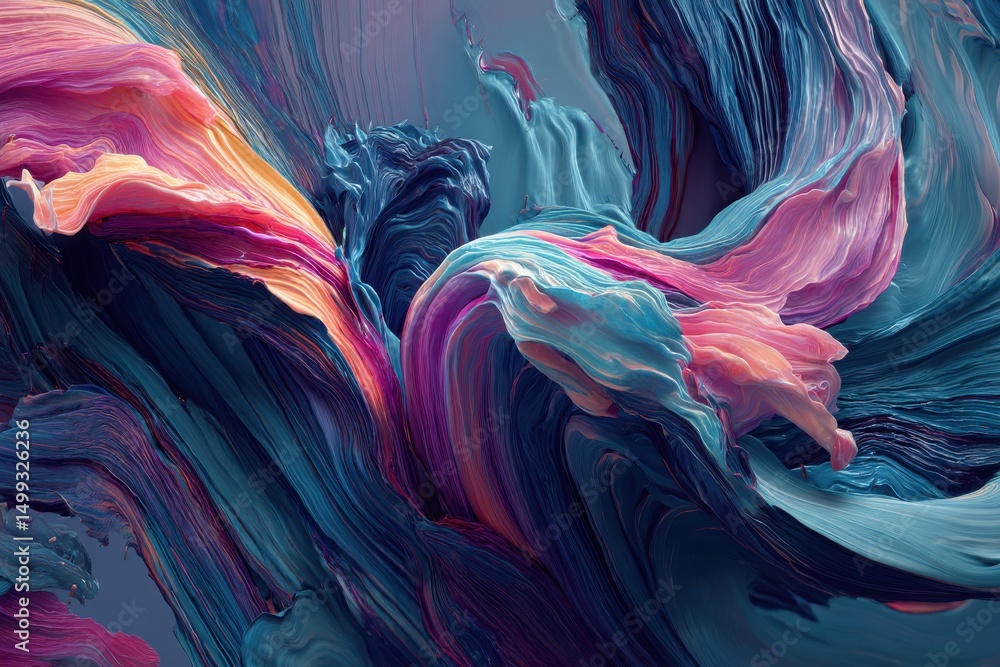 Poster abstract background with flowing lines and curves, swirling in shades of blue, pink, purple and gold