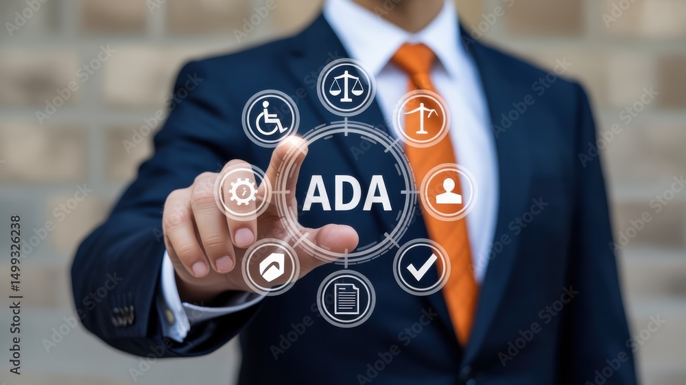 Poster businessman interacting with a digital ada interface.