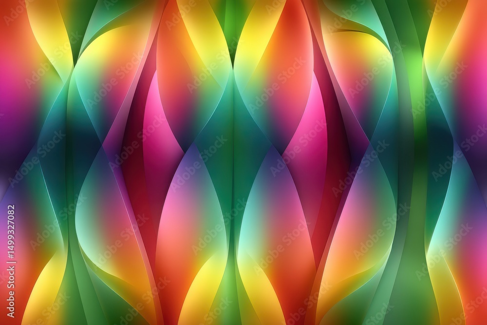 Poster A vibrant and colorful abstract background featuring smooth, flowing curves and gradients, creating a dynamic and visually striking design with interlacing elements.