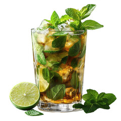 Refreshing mojito cocktail with lime and mint for summer drink recipes on transparent background
