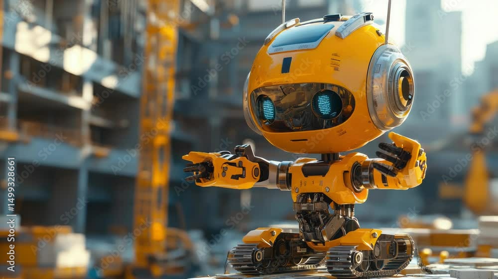 Poster ai small robot engineer and a man builder inspection construction work with a robot worker